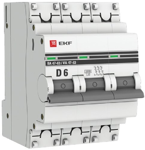 Выключатель автоматический EKF PROxima ВА47-63 3п 6А D 6кА картинка